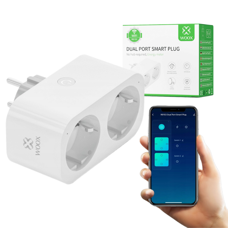 Podwójne Gniazdko Inteligentne WIFI Tuya SMART Watomierz Programator WOOX