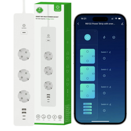Przedłużacz WIFI Listwa zasilająca SMART USB C WOOX R6132