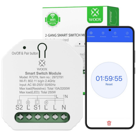 Podwójny smart przełącznik WiFi Tuya sterownik dopuszkowy WOOX R7279