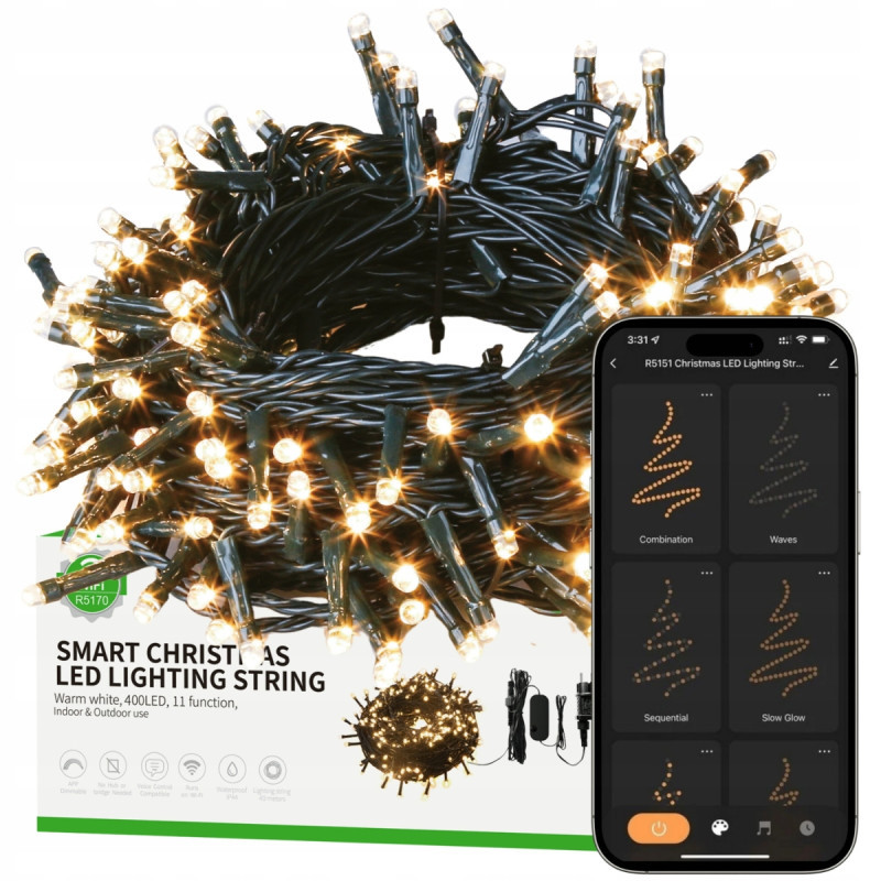 Smart Lampki choinkowe WiFi Tuya Inteligentne Girlandy 200 LED 20M WOOX R5168
