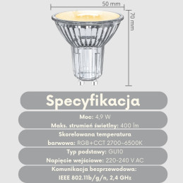 Żarówka LED GU10 WIFI Tuya niezawodna steruj w aplikacji WOOX R5143 – zdjęcie 12
