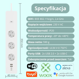 Przedłużacz WIFI Listwa zasilająca SMART USB C WOOX R6132 – zdjęcie 3