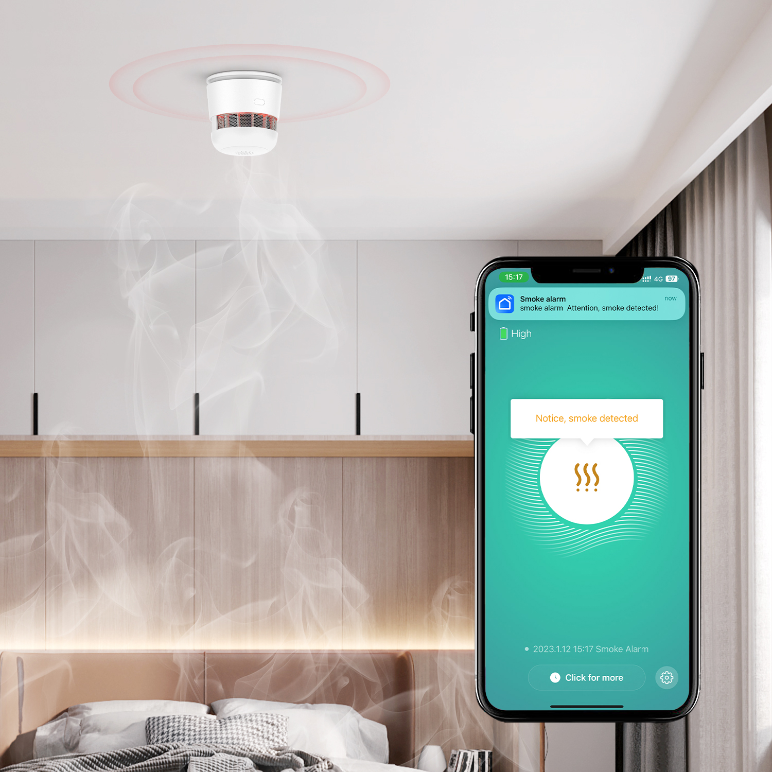  Czujnik dymu WiFi z aplikacją mobilną – powiadomienie o wykryciu dymu na smartfonie