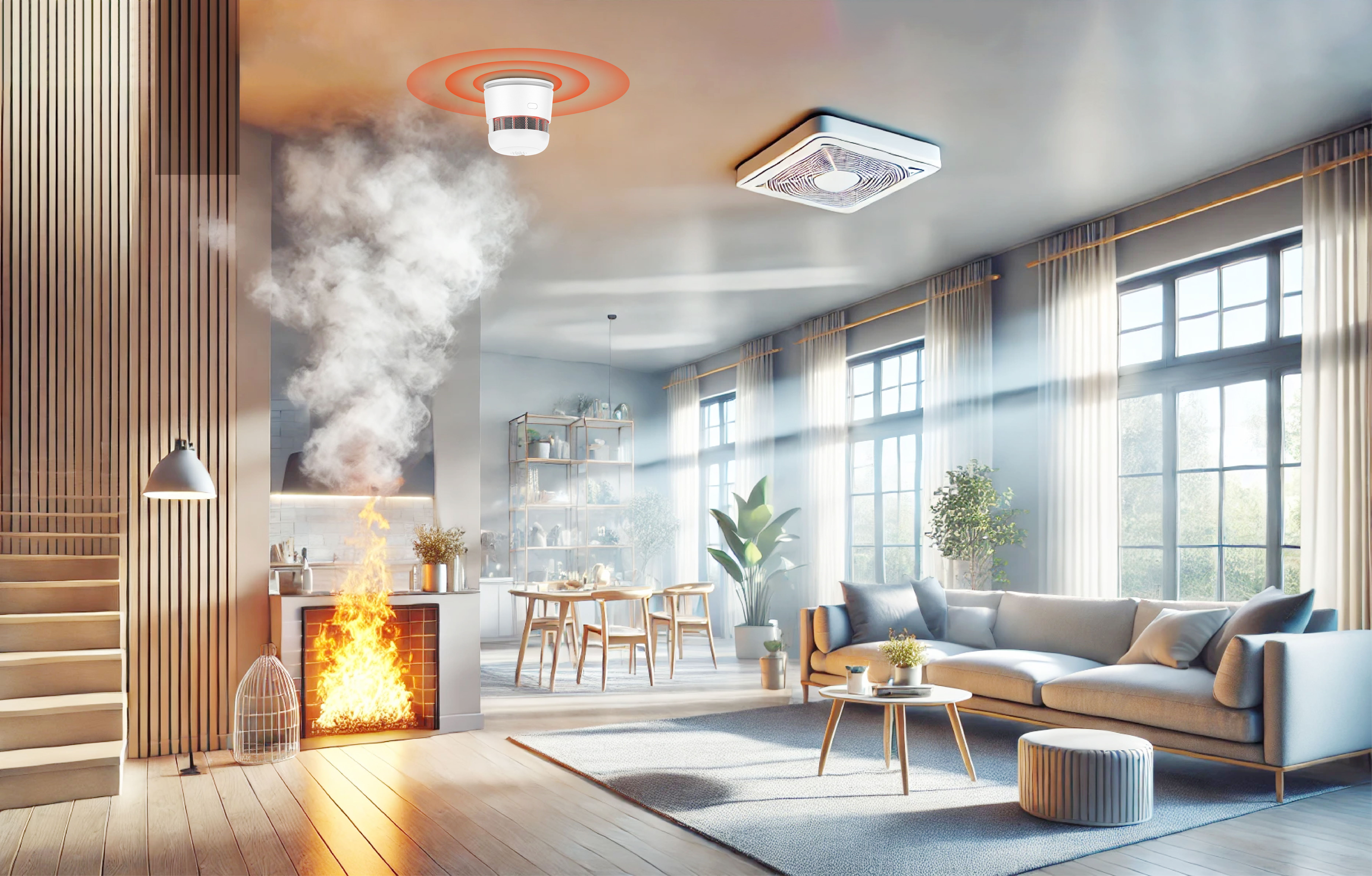 Wykrywanie pożaru za pomocą czujnika dymu – czujka dymu ZigBee do domu, montowana na suficie