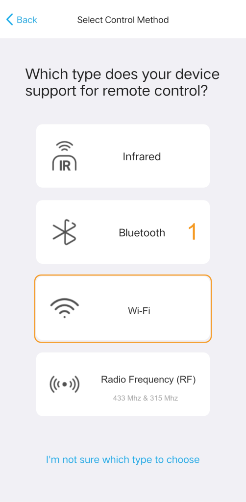 Aplikacja SofaBaton: wybór opcji Wi-Fi