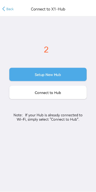 Opcja Setup New Hub w aplikacji