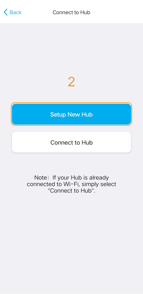 Aplikacja SofaBaton: przycisk Setup New Hub
