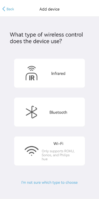 Wybór metody sterowania: podczerwień, Bluetooth, Wi-Fi