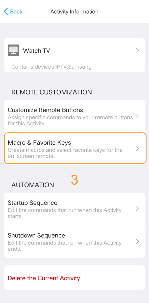 Aplikacja SofaBaton: menu Macro & Favorite Keys