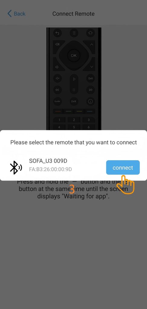 Przycisk Connect w aplikacji Sofabaton