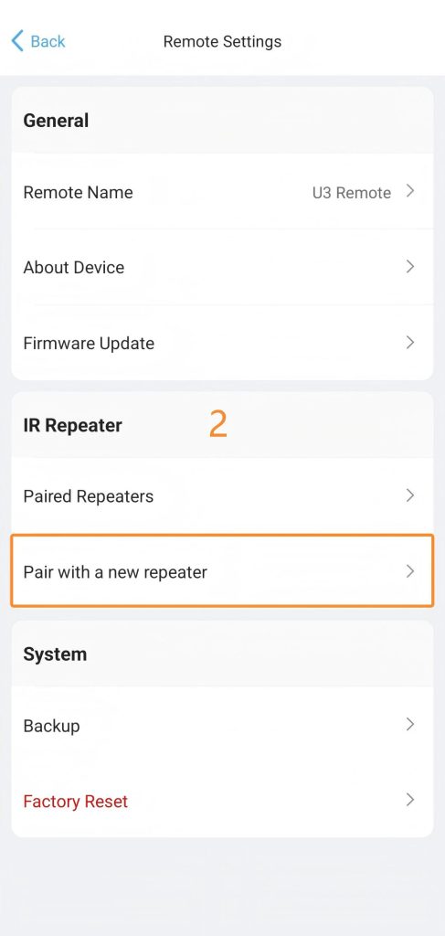 Opcja Pair with a new repeater