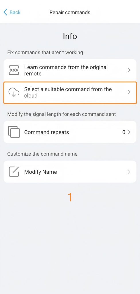 Opcja Select a suitable command from the cloud