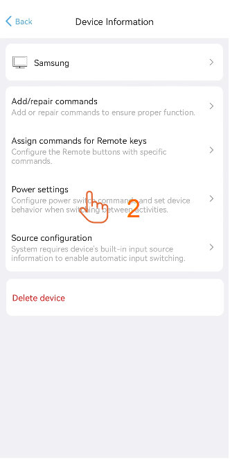 Wybór Power Settings w menu edycji