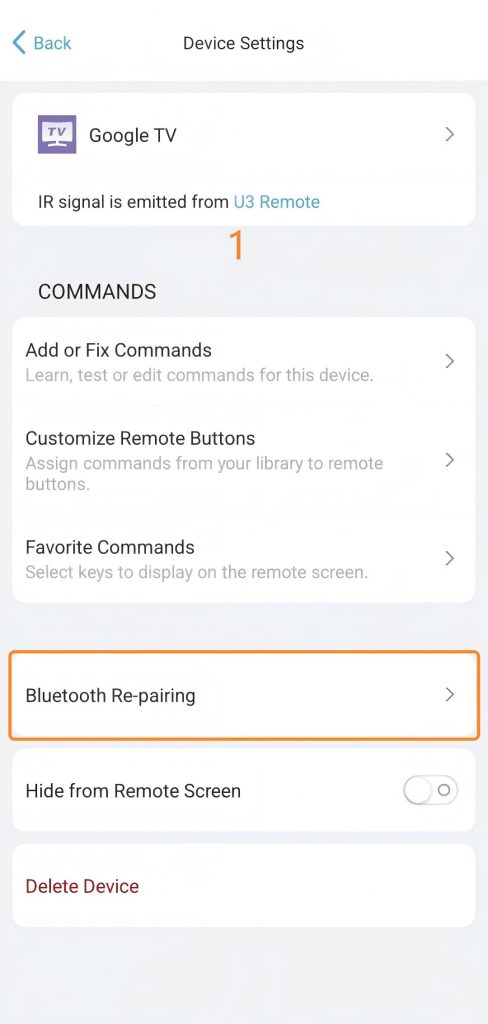 Ponowne parowanie Bluetooth – krok 1