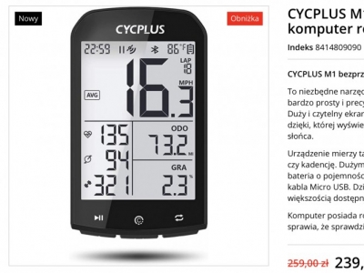 CYCPLUS M1 - komputer rowery z GPS w promocyjnej cenie